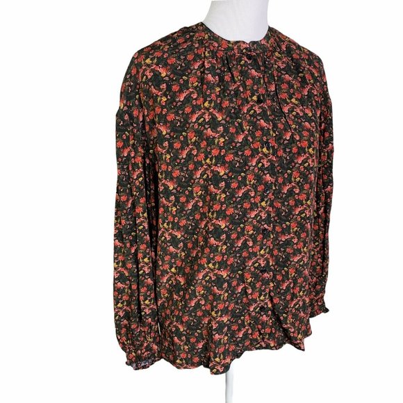 Something Navy Floral Long Sleeve Peasant Blouse - Picture 4 of 10